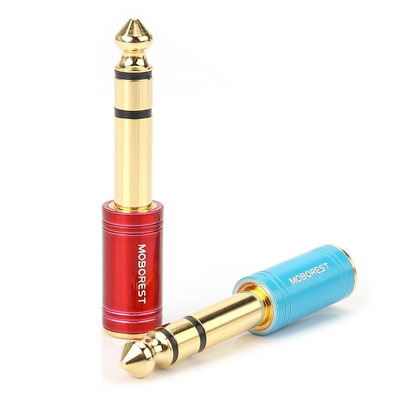MOBOREST 6.35mm (1/4 inch) Male -3.5mm (1/8 in) Jack Stereo Female Adapter Conversion Plug, Adaptor Cable Copper (6.35M-3.5F, RED+Blue) - Image 2